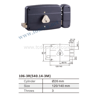 High security rimlock locks 3 steel round bolts